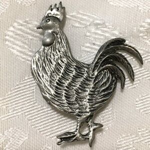 Vintage Chicken Rooster Brooch Silver Tone Pin Farm Country Cottage